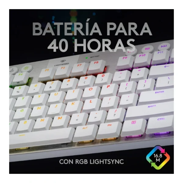 Logitech G915 TKL — Teclado Mecánico, Switch GL Táctil, Inalámbrico, Blanco (Inglés) - Imagen 6