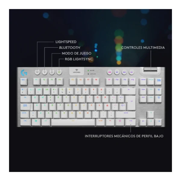 Logitech G915 TKL — Teclado Mecánico, Switch GL Táctil, Inalámbrico, Blanco (Inglés) - Imagen 4