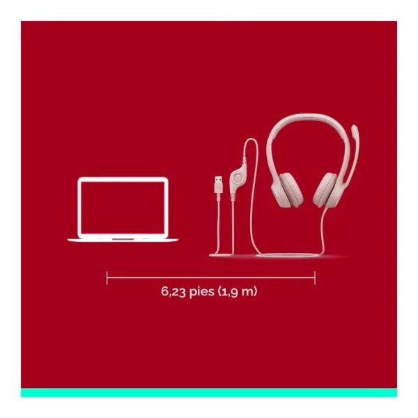 Logitech H390 — Audífono con cable, 1.9m, USB, para conferencias, micrófono - Rosa - Imagen 6
