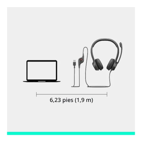 Logitech H390 — Audífono con cable | 1.9m | USB | para conferencias | micrófono - Negro - Imagen 6