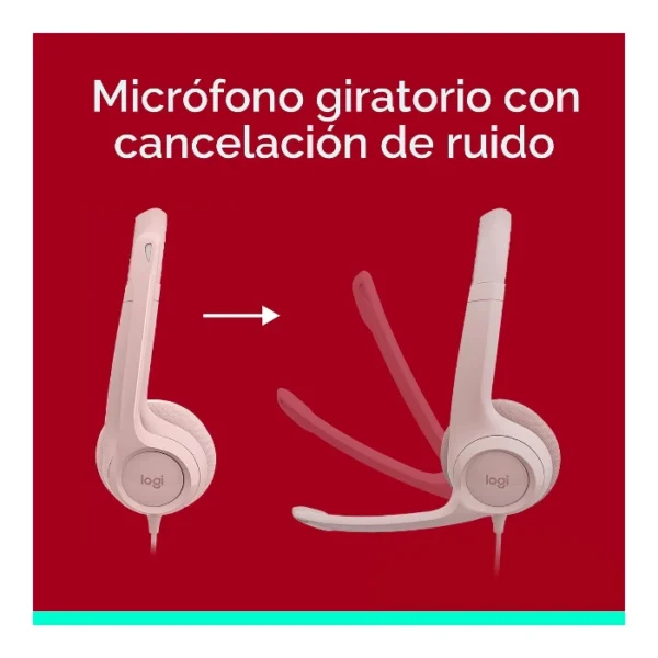 Logitech H390 — Audífono con cable, 1.9m, USB, para conferencias, micrófono - Rosa - Imagen 4
