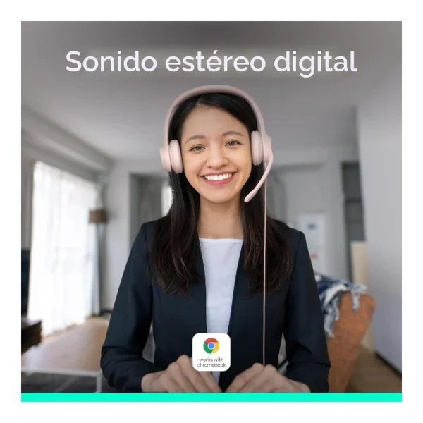 Logitech H390 — Audífono con cable, 1.9m, USB, para conferencias, micrófono - Rosa - Imagen 2