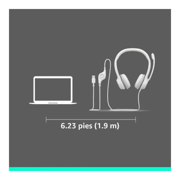 Logitech H390 — Audífono con cable | 1.9m | USB | para conferencias | micrófono - Blanco - Imagen 6