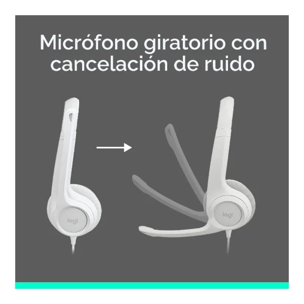 Logitech H390 — Audífono con cable | 1.9m | USB | para conferencias | micrófono - Blanco - Imagen 4