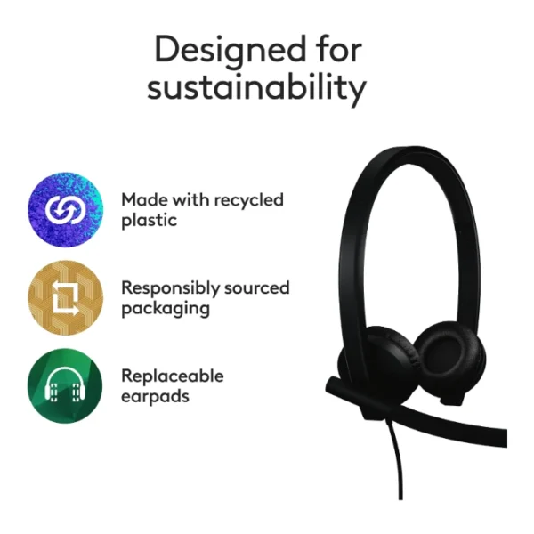 Logitech H570e Doble — Auricular con cable | Stereo | Cancelación de ruido | USB | Negro - Imagen 8