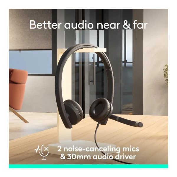 Logitech H570e Doble — Auricular con cable | Stereo | Cancelación de ruido | USB | Negro - Imagen 3