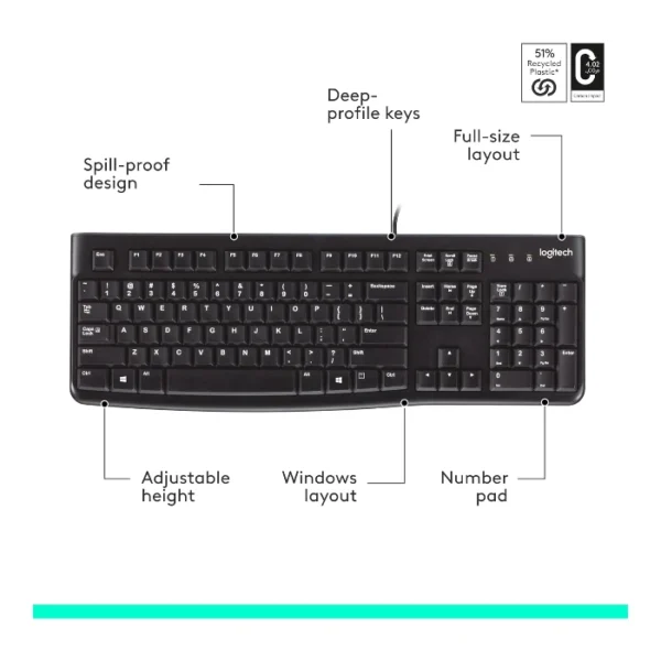Logitech K120 — Teclado con cable USB, inglés - Negro - Imagen 6