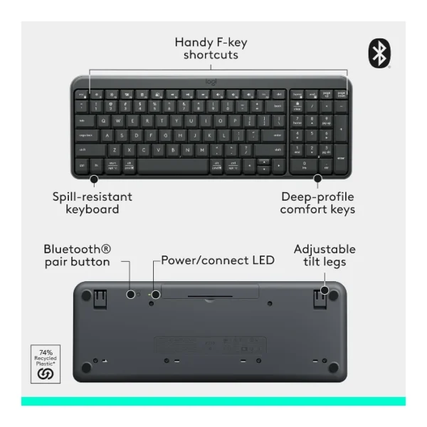 Logitech K250 — Teclado compacto, bluetooth inalámbrico, español - Rosa - Imagen 6