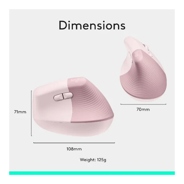 Logitech Lift Vertical — Mouse Inalámbrico | USB-A | Bluetooth | diestros - Rosa - Imagen 8