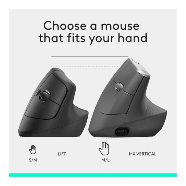 Logitech Lift Vertical — Mouse Inalámbrico, USB-A, Bluetooth, diestros - Negro - Imagen 7