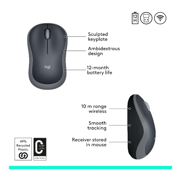 Logitech M185 Mouse inalámbrico, óptico - Gris - Imagen 4