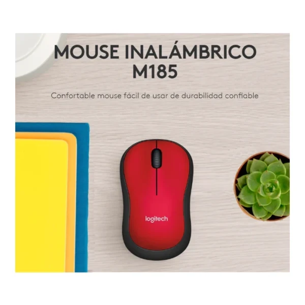 Logitech M185 Mouse inalámbrico, óptico - Rojo - Imagen 2