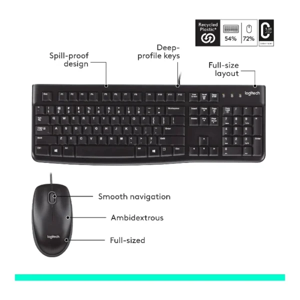 Logitech MK120 Combo teclado y ratón con cable USB, inglés - Negro - Imagen 6