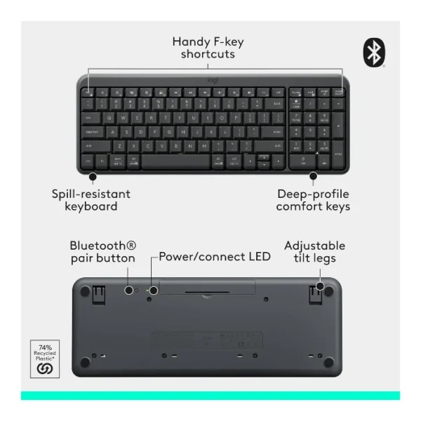 Logitech MK250 Compact — Juego de teclado y ratón inalámbrico, Español, Bluetooth - Grafito - Imagen 8
