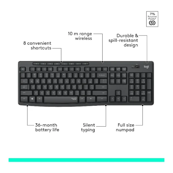 Logitech MK295 Silent — Combo teclado y ratón inalámbrico, español - Grafito - Imagen 6