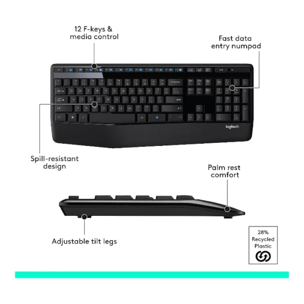 Logitech MK345 Combo teclado y ratón inalámbrico, inglés - Negro - Imagen 5