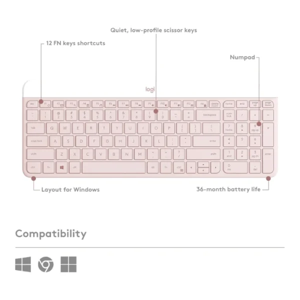 Logitech MK470 Slim — Combo teclado y ratón inalámbrico, Español - Rosa - Imagen 5