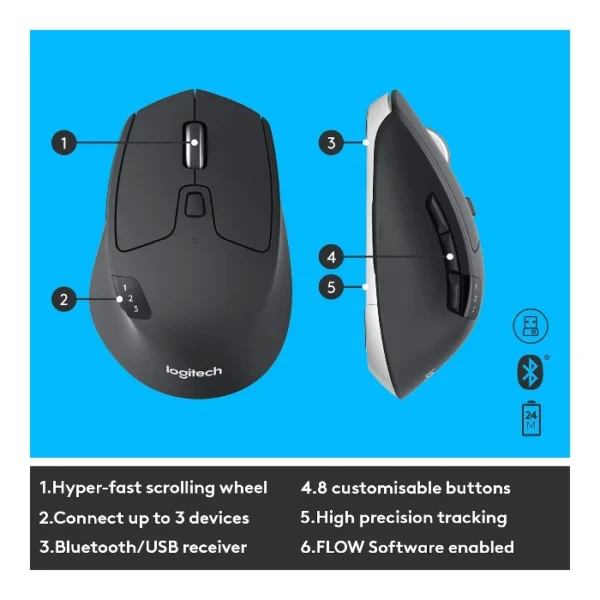Logitech MK850 Performance — Juego de teclado y ratón inalámbrico, Inglés, Bluetooth - Negro - Imagen 9