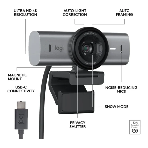 Logitech MX Brio Ultra HD 4K Cámara web 8.5 MP, USB-C - Grafito - Imagen 9