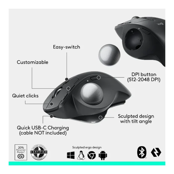 Logitech MX Ergo S Mouse trackball inalámbrico, bluetooth, ergonómico - Grafito - Imagen 6