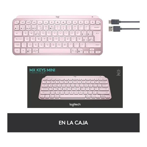 Logitech MX Keys Mini — Teclado inalámbrico iluminado minimalista, Bluetooth, Español - Rosa - Imagen 6