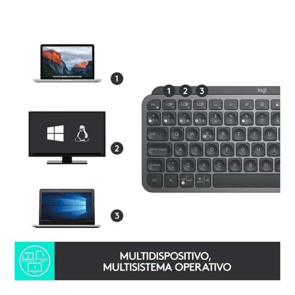 Logitech MX Keys Mini — Teclado inalámbrico iluminado minimalista, Bluetooth, Español - Grafito - Imagen 5
