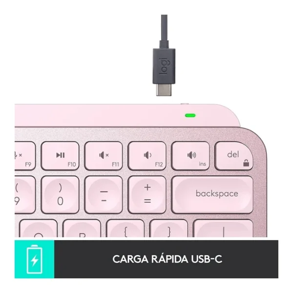 Logitech MX Keys Mini — Teclado inalámbrico iluminado minimalista, Bluetooth, Español - Rosa - Imagen 2