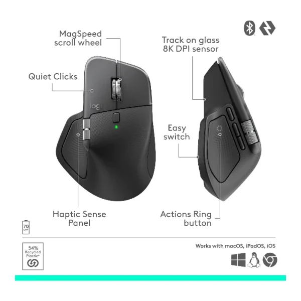 Logitech MX Master 4 — Mouse inalámbrico ergonómico con respuesta táctil, Bluetooth, Standard - Grafito - Imagen 12