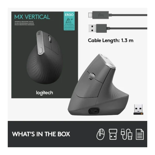 Logitech MX Vertical — Mouse inalámbrico, Bluetooth, multidispositivo, ergonómico - Negro - Imagen 10