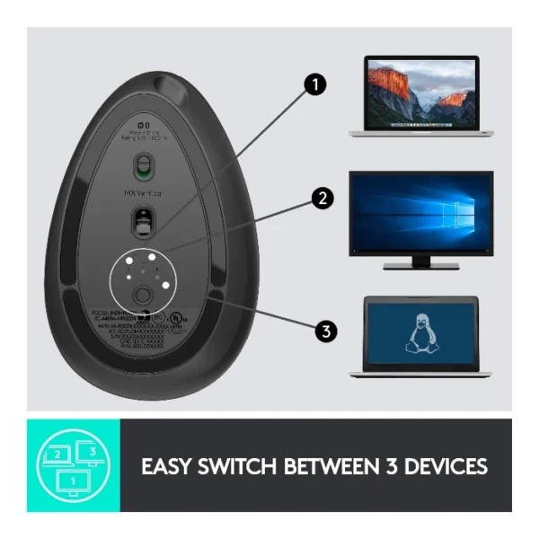 Logitech MX Vertical — Mouse inalámbrico, Bluetooth, multidispositivo, ergonómico - Negro - Imagen 11