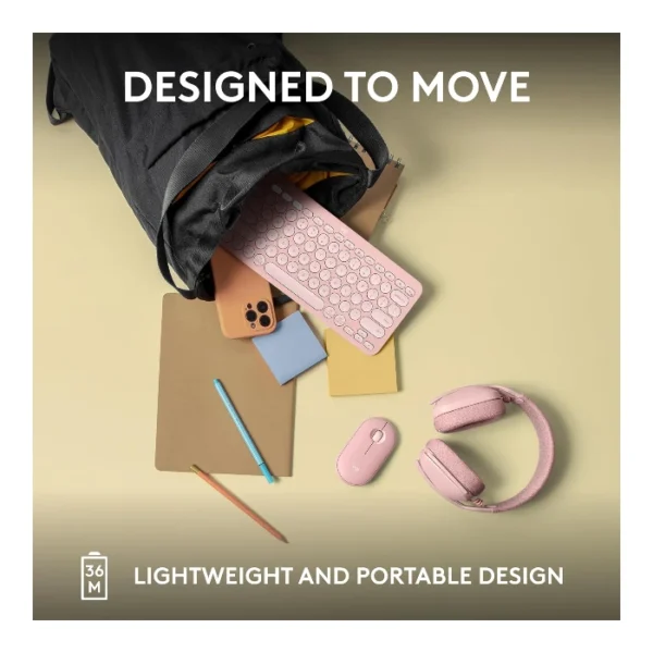 Logitech Pebble Keys 2 K380s — Teclado inalámbrico, Bluetooth, Español - Rosa - Imagen 8