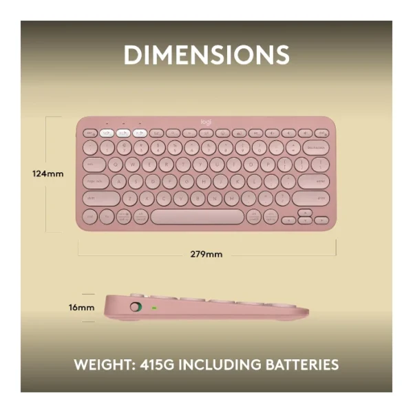 Logitech Pebble Keys 2 K380s — Teclado inalámbrico, Bluetooth, Español - Rosa - Imagen 7