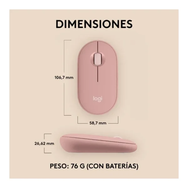 Logitech Pebble Mouse 2 M350s — Mouse inalámbrico | Bluetooth | Delgado Compacto | Rosa - Imagen 4
