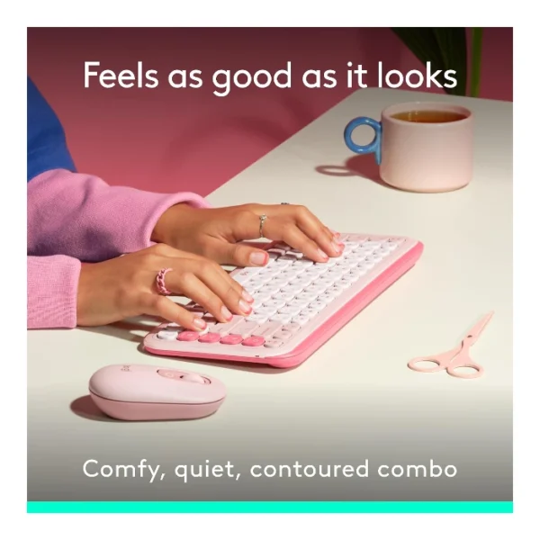 Logitech Pop Icon Combo Teclado y mouse inalámbrico, bluetooth, español - Rosado Blanco - Imagen 3
