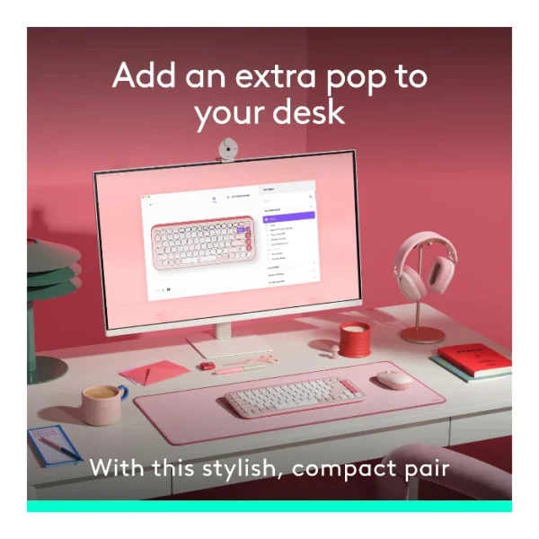 Logitech Pop Icon Combo Teclado y mouse inalámbrico, bluetooth, español - Rosado Blanco - Imagen 2