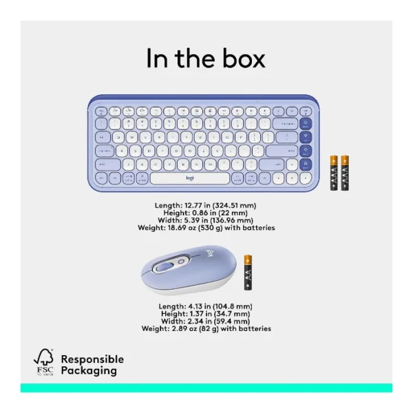 Logitech Pop Icon Combo Teclado y mouse inalámbrico, bluetooth, español - Lila Blanco - Imagen 7
