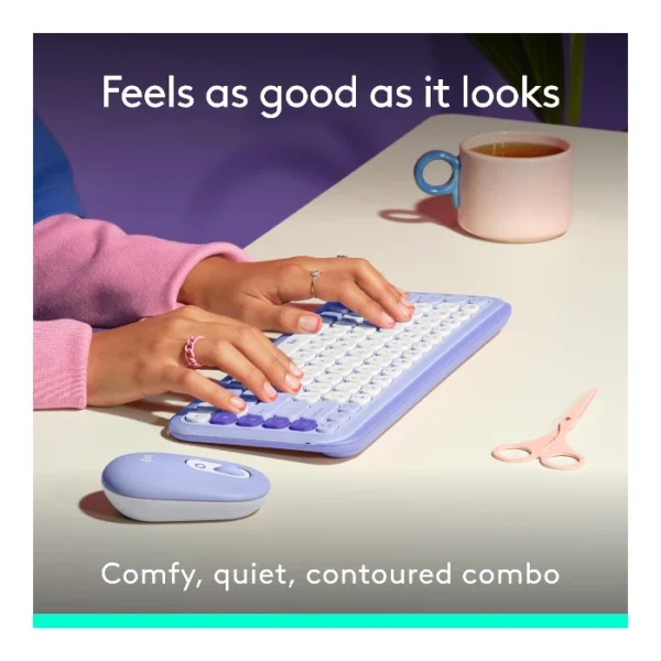 Logitech Pop Icon Combo Teclado y mouse inalámbrico, bluetooth, español - Lila Blanco - Imagen 3