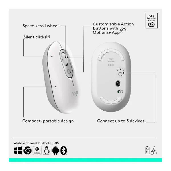 Logitech Pop Icon Combo Teclado y mouse inalámbrico, bluetooth, español - Blanco Naranja - Imagen 6