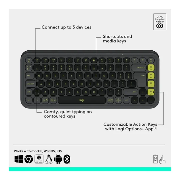 Logitech Pop Icon Combo Teclado y mouse inalámbrico, bluetooth, español - Grafito Verde - Imagen 5