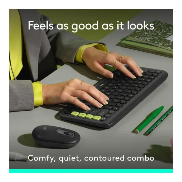 Logitech Pop Icon Combo Teclado y mouse inalámbrico, bluetooth, español - Grafito Verde - Imagen 3