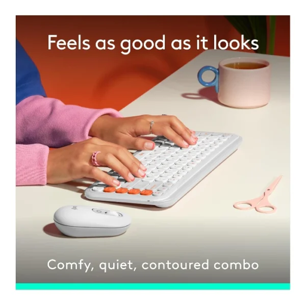 Logitech Pop Icon Combo Teclado y mouse inalámbrico, bluetooth, español - Blanco Naranja - Imagen 3