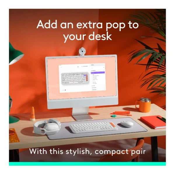 Logitech Pop Icon Combo Teclado y mouse inalámbrico, bluetooth, español - Blanco Naranja - Imagen 2