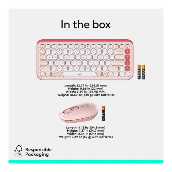 Logitech Pop Icon Combo Teclado y mouse inalámbrico, bluetooth, español - Rosado Blanco - Imagen 7