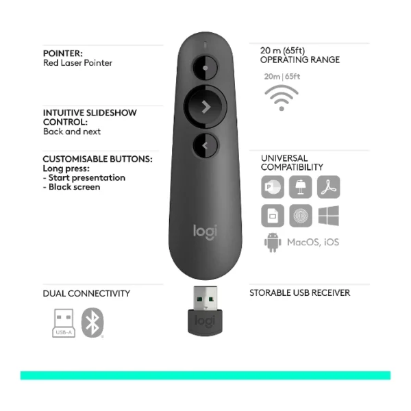 Logitech R500s Remoto inalámbrico láser para presentaciones y puntero, bluetooth - Grafito - Imagen 5