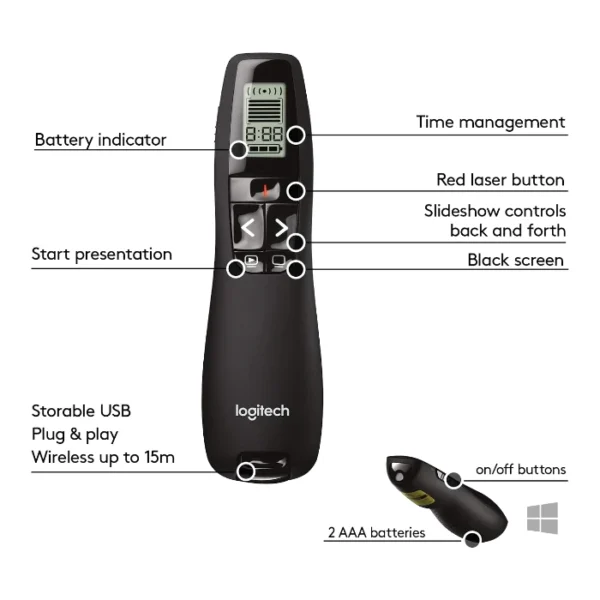 Logitech R800 Remoto inalámbrico, pantalla LCD para cronometración - Negro - Imagen 6