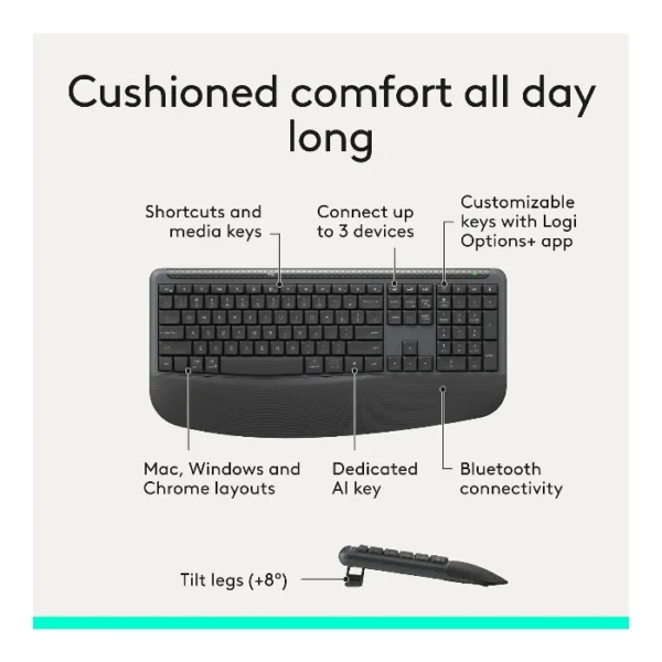 Logitech Signature Comfort Plus Combo MK880 — Teclado y ratón Bluetooth, Español, Negro - Imagen 6