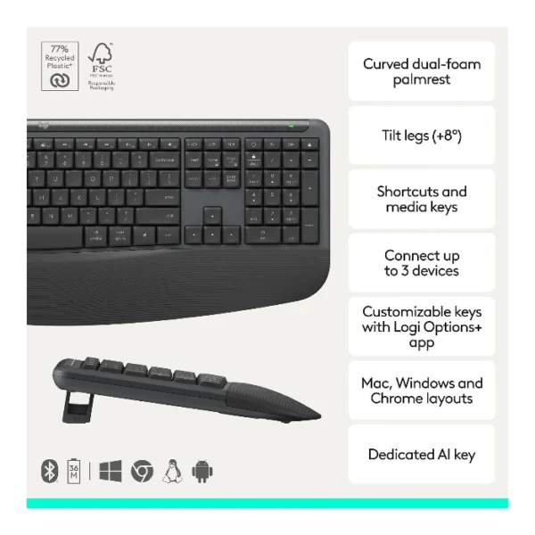 Logitech Signature Comfort Plus Combo MK880 — Teclado y ratón Bluetooth, Español, Negro - Imagen 4