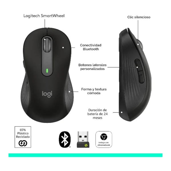 Logitech Signature M650 L — Mouse Inalámbrico | Bluetooth | Diestro | Tamaño grande | Grafito - Imagen 5