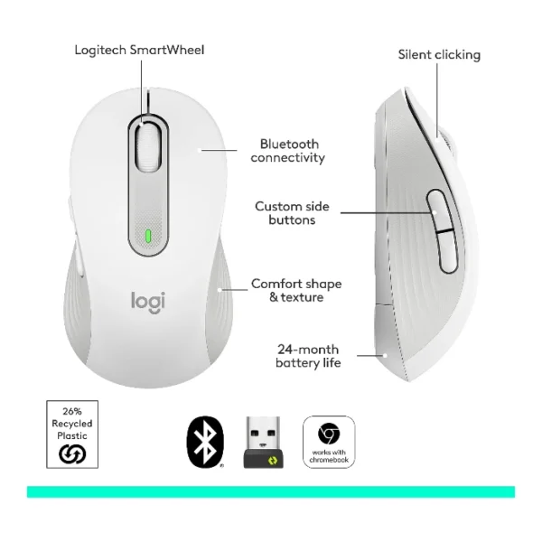 Logitech Signature M650 L — Mouse Inalámbrico | Bluetooth | Diestro | Tamaño grande | Blanco - Imagen 6