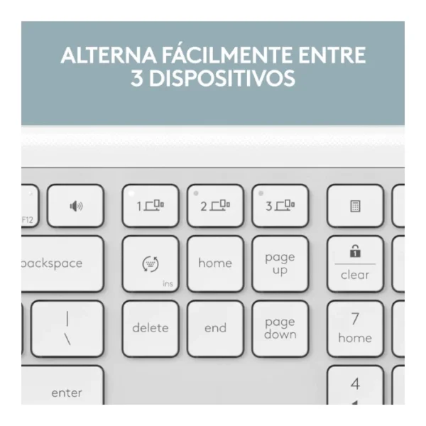 Logitech Signature Slim K950 — Teclado inalámbrico, Bluetooth, español, multidispositivo - Blanco - Imagen 3